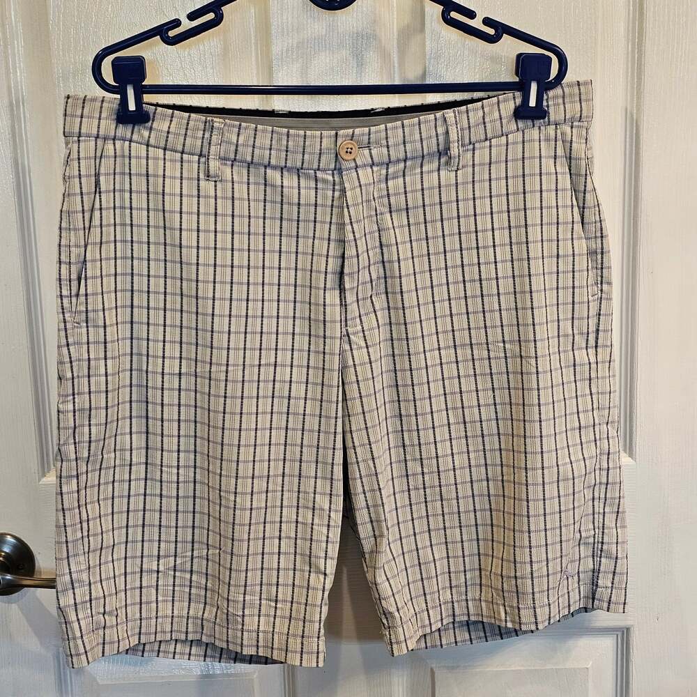 Tommy Bahama Mens 36 Blue White Striped Linen Blend Flat Front Casual Shorts